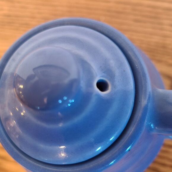 Blue Stoneware Teapot Vintage Made In U.S.A. 2 Cup Capacity - Picture 12 of 13